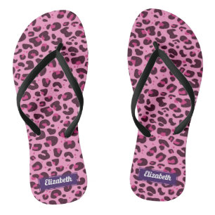 Stylish pink leopard spots with name jandals