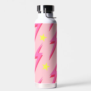 Stylish Pink Lightning Pattern Back to School Water Bottle