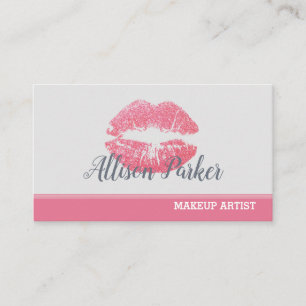 Stylish Pink Lips Glitter Makeup Artist Business Card