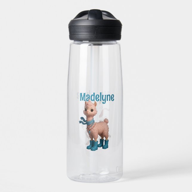 Stylish Pink Llamas Water Bottle (Front)
