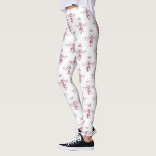Stylish Pink Marble & Bumble Bee Print  Leggings