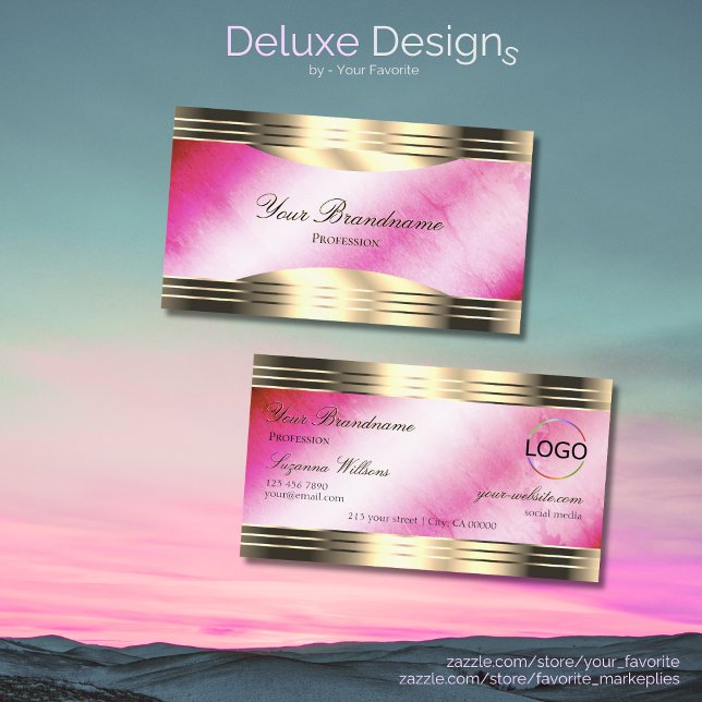 Stylish Pink Marble Gold Borders and Logo Elegance Business Card (Creator Uploaded)