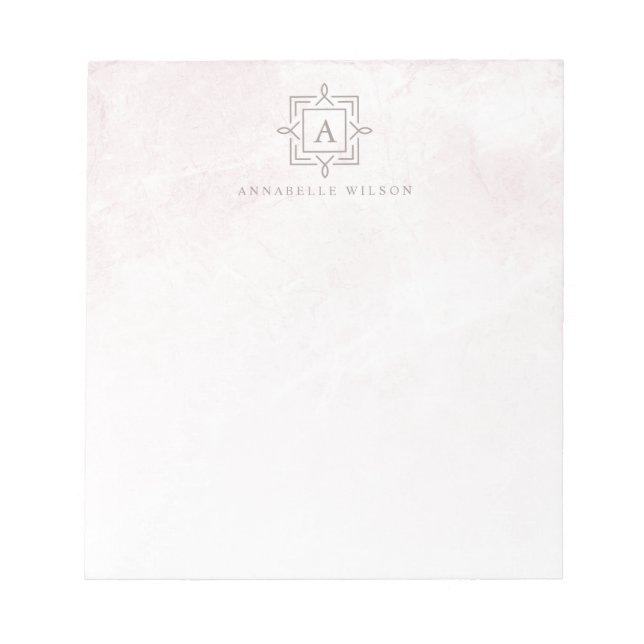 Stylish Pink Marble Monogram Notepad (Front)