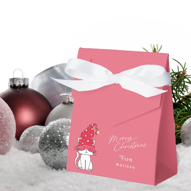 Stylish Pink Merry Christmas Modern Cute Cat Favour Box (Creator Uploaded)