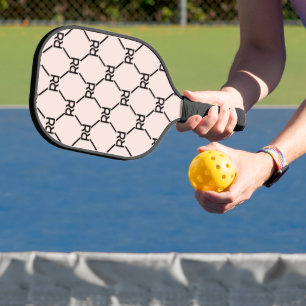 Stylish Pink Modern Girly Monogram Initial Pattern Pickleball Paddle