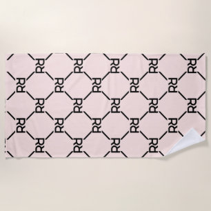 Stylish Pink Modern Script Girly Monogram Initial Beach Towel