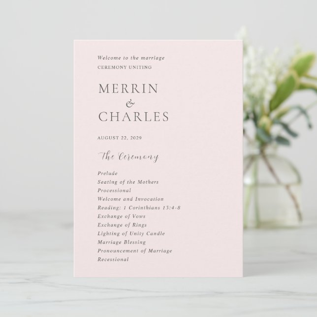 Stylish Pink Modern Wedding Programme (Standing Front)
