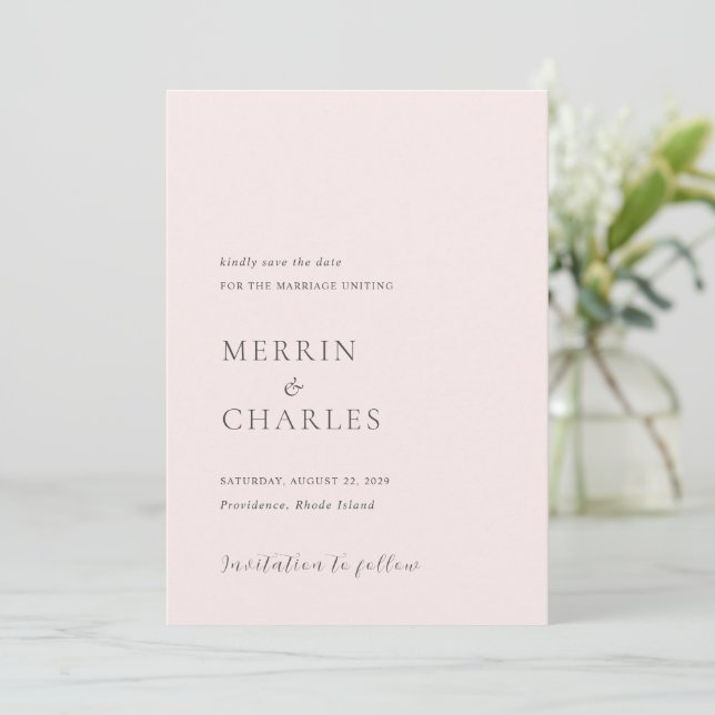 Stylish Pink Modern Wedding Save The Date (Standing Front)