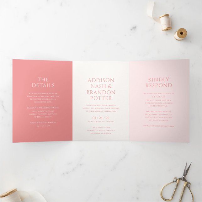 Stylish Pink Modern Wedding Tri-Fold Invitation (Inside)