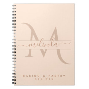 Stylish Pink Monogram Custom Text Feminine Recipe Notebook