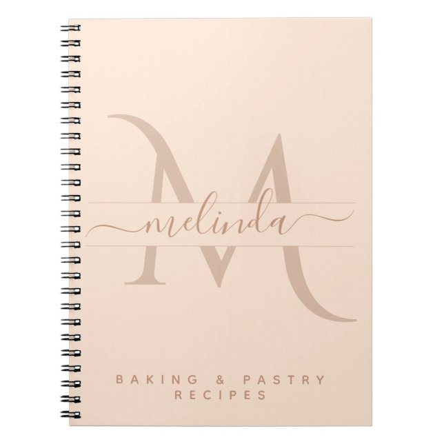 Stylish Pink Monogram Custom Text Feminine Recipe Notebook (Front)