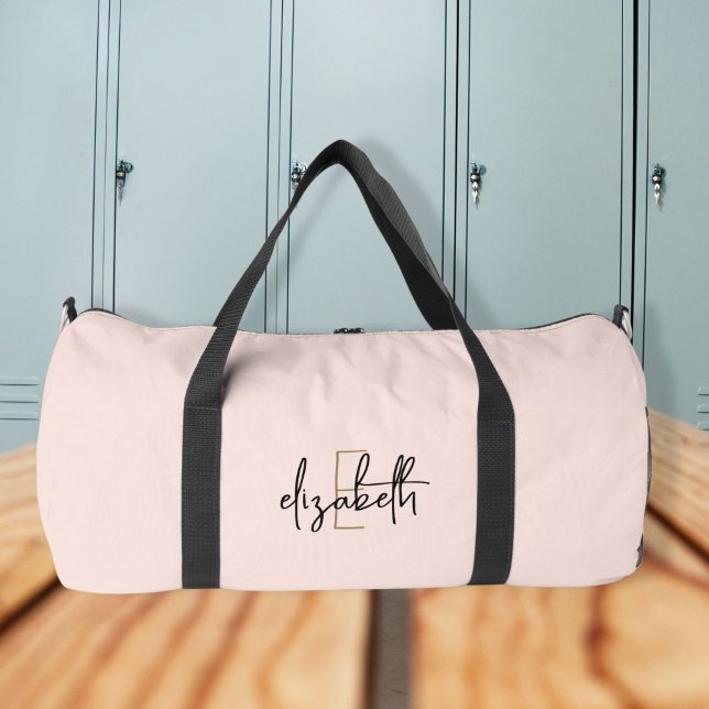 Stylish Pink Monogram Name Girl's Script Sports Duffle Bag (Creator Uploaded)