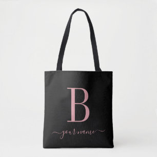 Stylish Pink Monogram Simple, Modern Minimalist Tote Bag