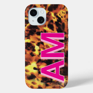 Stylish Pink Monogrammed Tortoiseshell iPhone 15 Case