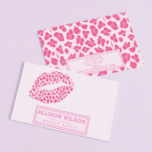 Stylish Pink on Pink Leopard Print   Makeup Artist Business Card