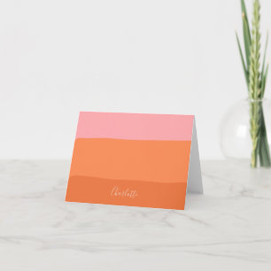 Stylish Pink Orange Abstract Stripes Script Name Note Card