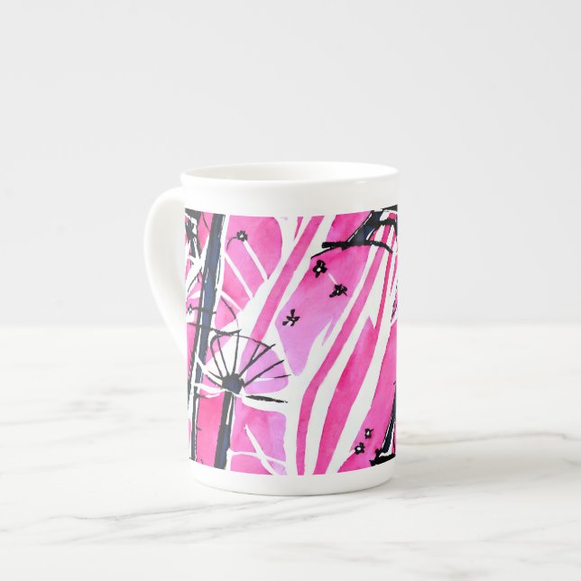 Stylish pink Paris-inspired watercolor Bone China Mug (Front Left)