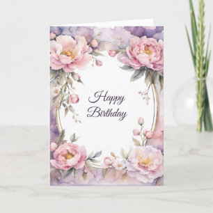 Stylish Pink Peony Oval Frame Birthday Card