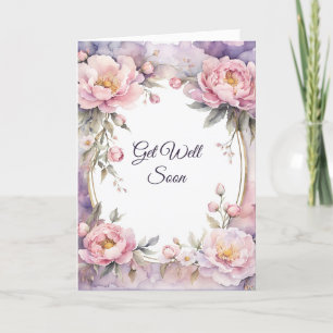 Stylish Pink Peony Oval Frame Get Well Card