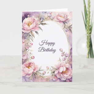 Stylish Pink Peony Watercolor Birthday Card