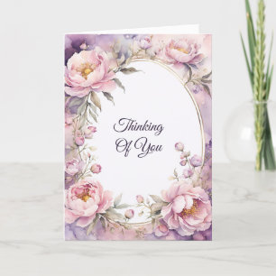 Stylish Pink Peony Watercolor Thinking of You Card