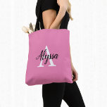 Stylish Pink Personalised Monogram Tote Bag<br><div class="desc">Stylish Pink Personalised Monogram Tote Bag featuring an elegant arrangement of name and monogram initial on a pretty pink background. The bag is easy to personalise by typing the name and initial of your choice into the online personalisation template before ordering. The text automatically copies across to the other side...</div>