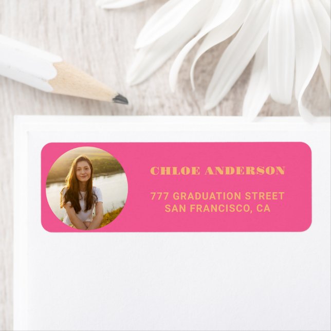 Stylish Pink Photo Graduation Return Address (Insitu)