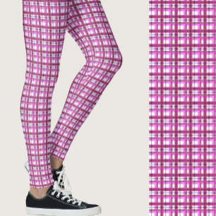 Stylish pink plaid geometric patterned leggings