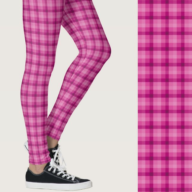 Stylish pink plaid geometric patterned leggings (Creator Uploaded)