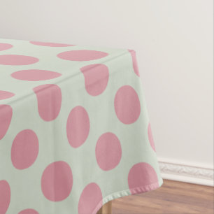 Stylish Pink Polka Dots Light Green Background Tablecloth