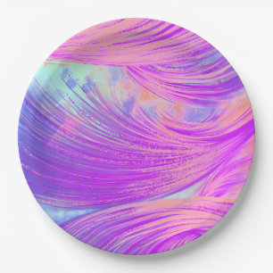 Stylish Pink Purple  Abstract Feathers  Paper Plate