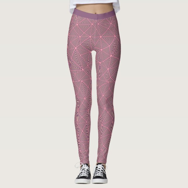 Stylish Pink Purple Black Geometric Design Yoga Leggings (Front)