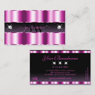 Stylish Pink Purple Black Sparkle Jewels Monogram Business Card