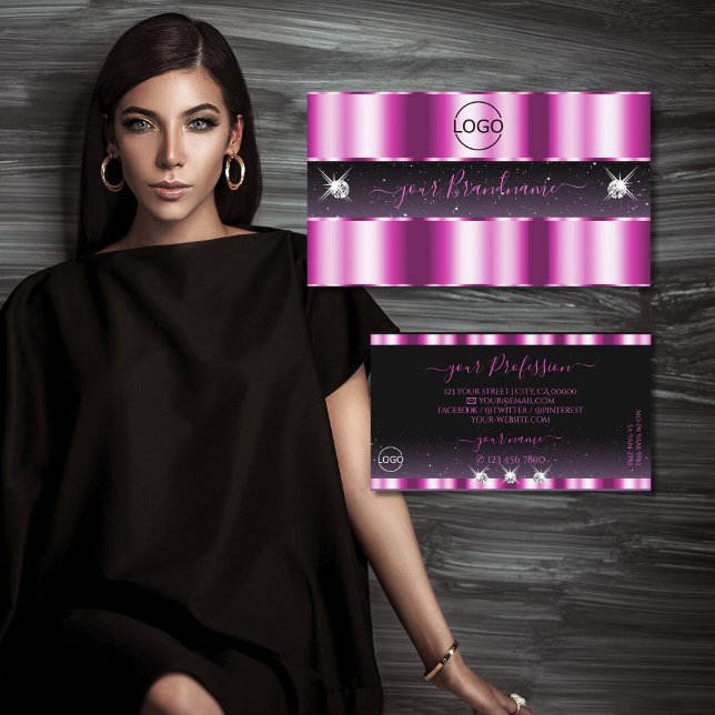 Stylish Pink Purple Black Sparkle Jewels with Logo Business Card (Creator Uploaded)