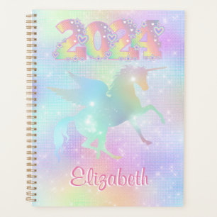 Stylish Pink Rainbow unicorn Glitter 2024 Planner