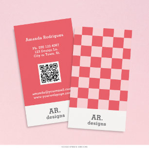 Stylish Pink Red Chequered QR Business Card