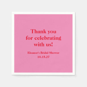 Stylish Pink Red Custom Bridal Shower Thank You Napkin