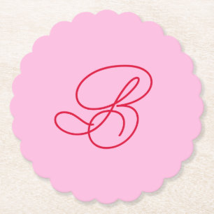 Stylish Pink & Red Monogram Initial Restaurant Bar Paper Coaster