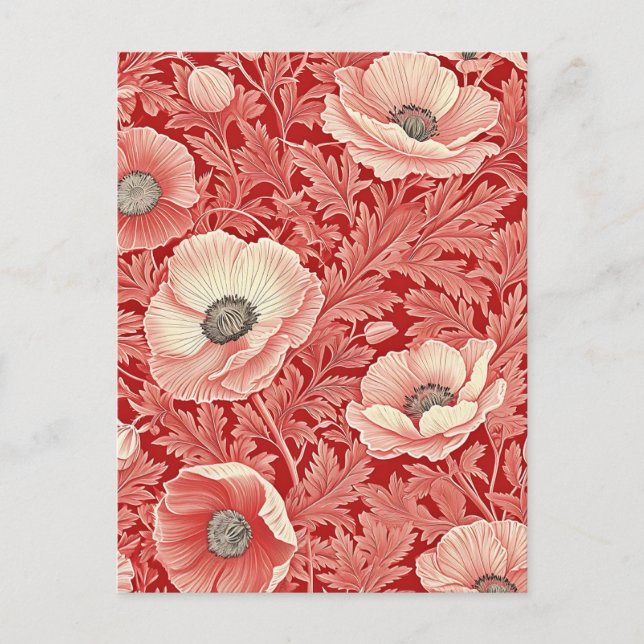 Stylish Pink Red Poppies Floral Art Postcard (Front)