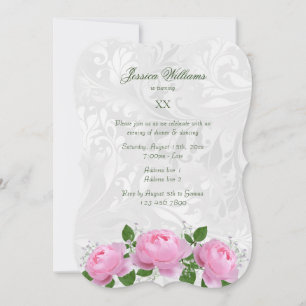 Stylish Pink Roses & Damask Birthday Party Invitation