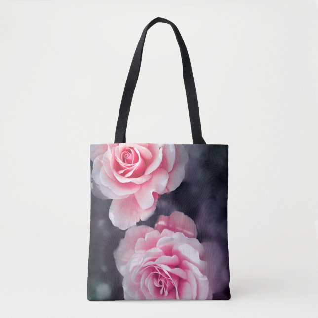 Stylish Pink Roses Floral Photo Tote Bag (Front)