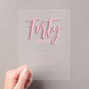 Stylish Pink Script Forty 40th Adult Birthday Acrylic Invitations