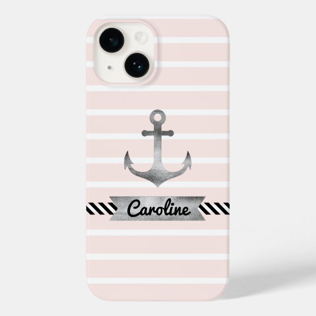 Stylish Pink Stripes Watercolor Anchor Custom Case (Back)