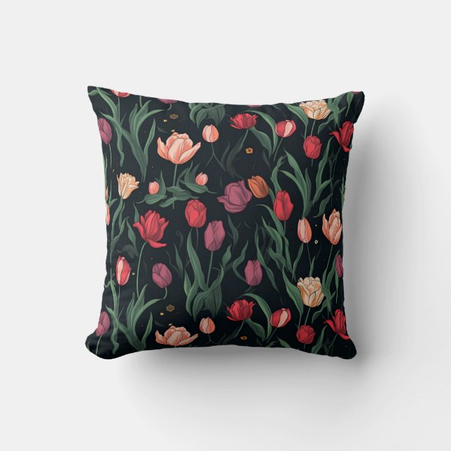 STYLISH PINK TULIP PATTERN CUSHION (Front)