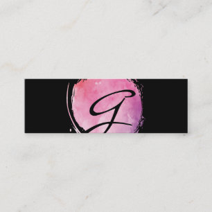 Stylish Pink Water Colour Monogram Fancy Text Mini Business Card
