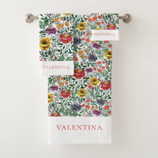 Stylish Pink Watercolor Dark Floral Pattern Bath Towel Set