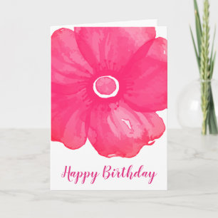 Stylish Pink Watercolor Flower Birthday Card