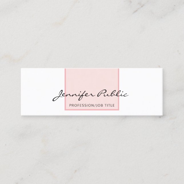 Stylish Pink White Creative Simple Modern Design Mini Business Card (Front)