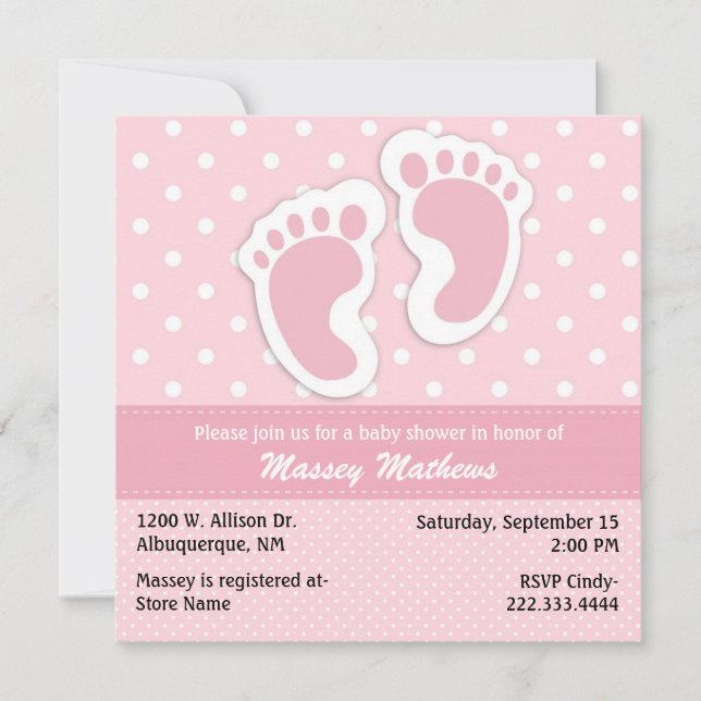 Stylish Pink & White Polka Dot Baby Shower Invitation (Front)