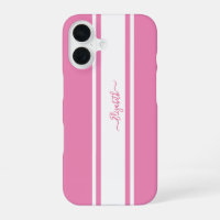 Stylish Pink White Racing Stripes Monogrammed Chic